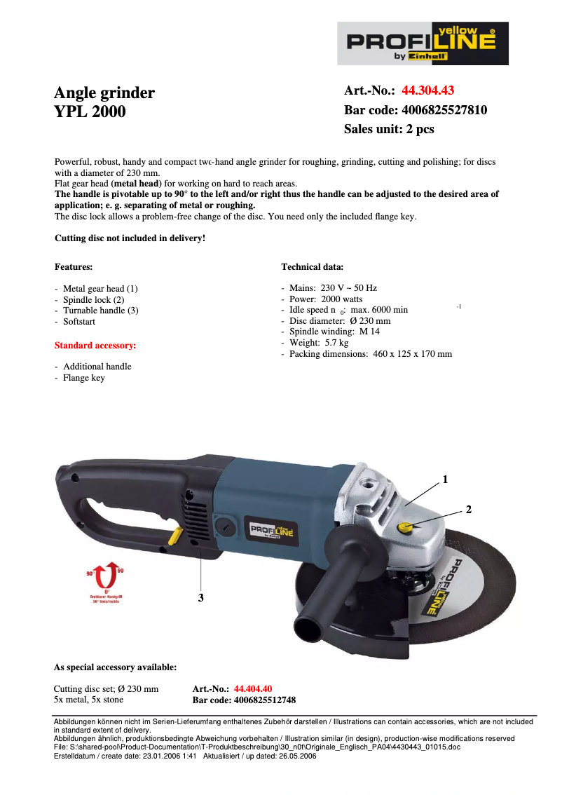 Imagen de la primera página del manual del dispositivo YPL 2000