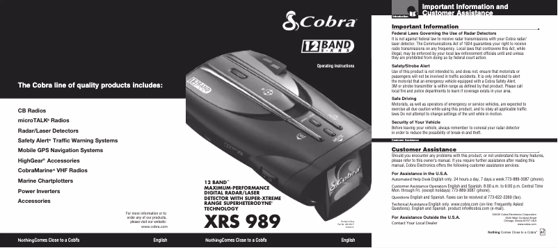 Imagen de la primera página del manual del dispositivo XRS 989