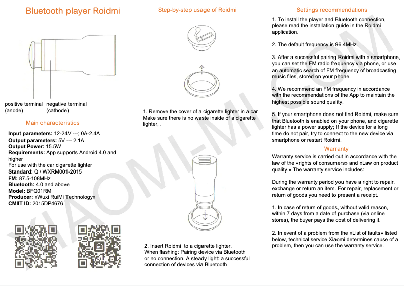 Imagen de la primera página del manual del dispositivo Roidmi