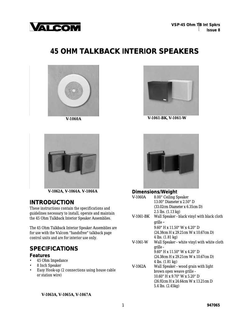 Imagen de la primera página del manual del dispositivo V-1060B