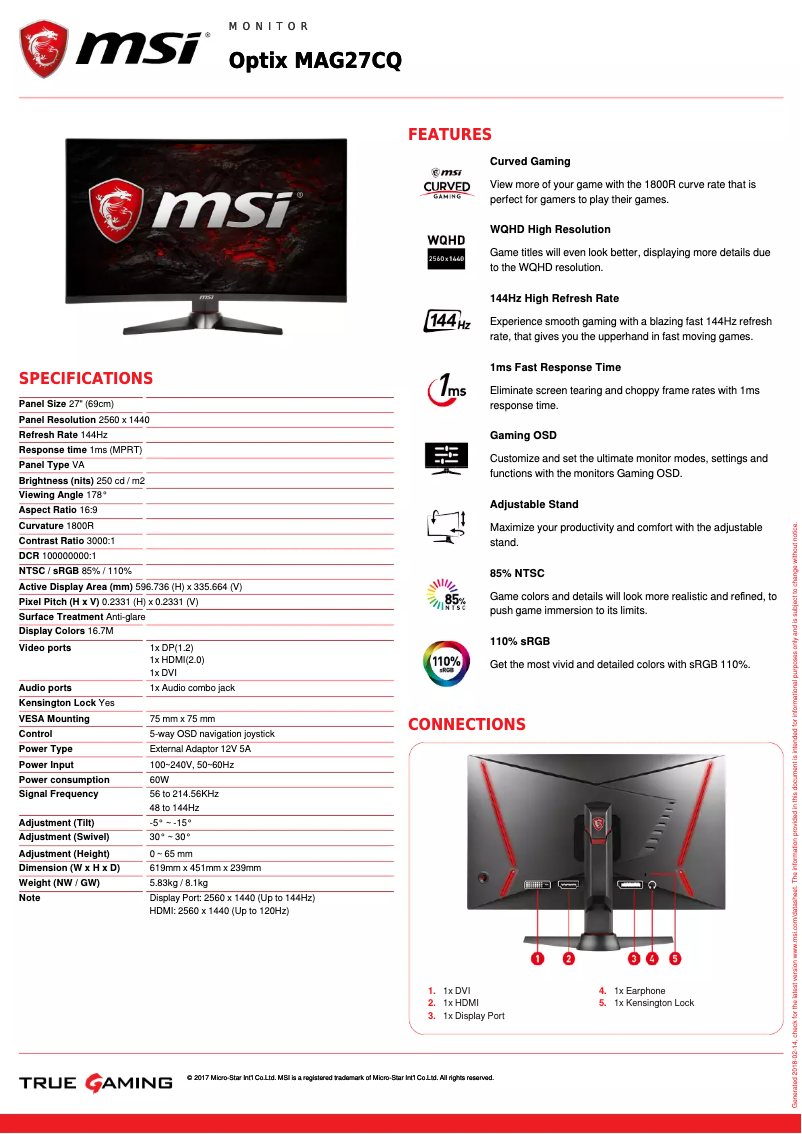 Imagen de la primera página del manual del dispositivo Optix MAG27CQ