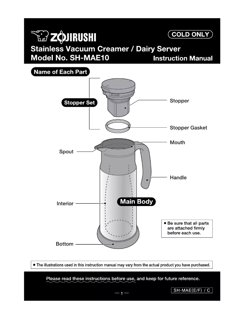 Página nº 1 - Manual de usuario Zojirushi SH-MAE10