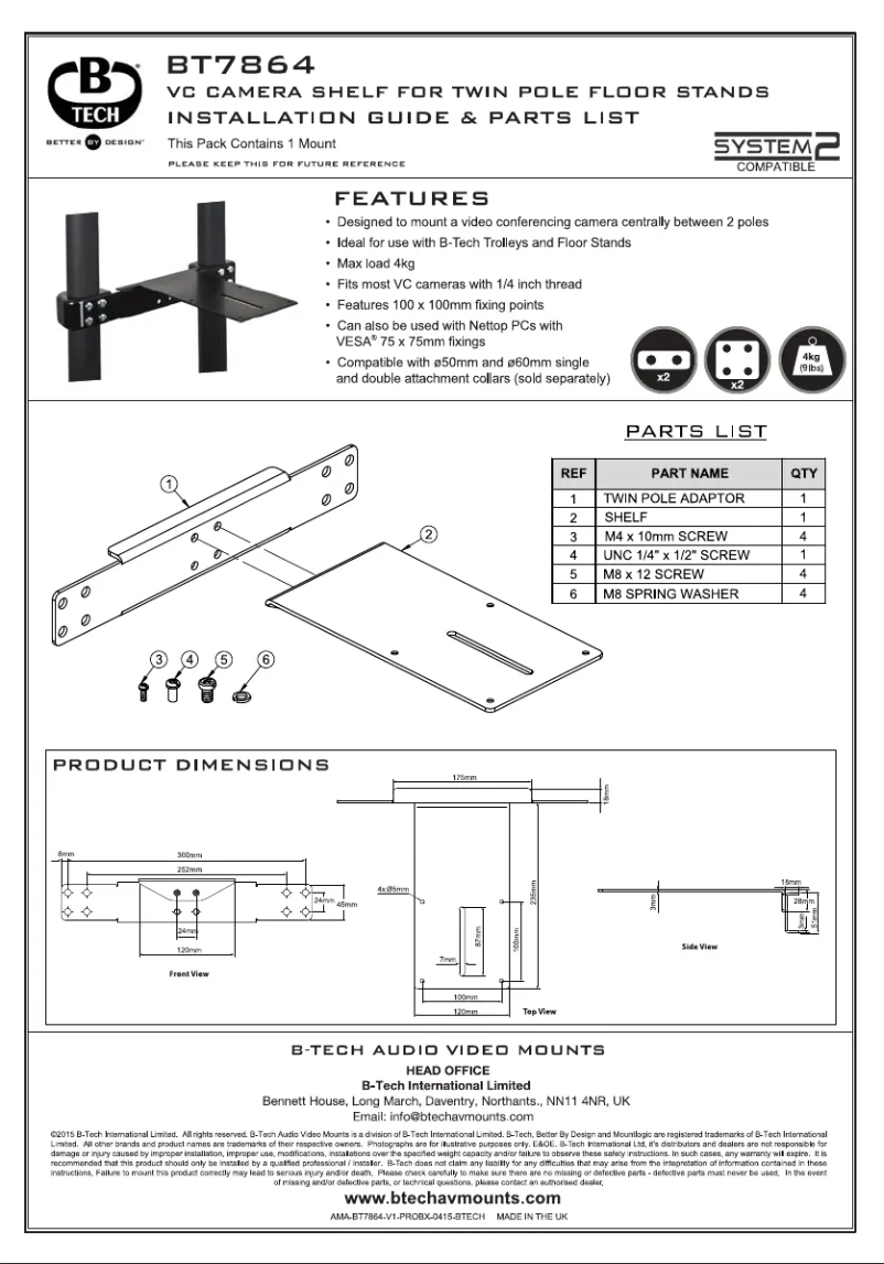 Imagen de la primera página del manual del dispositivo BT7864
