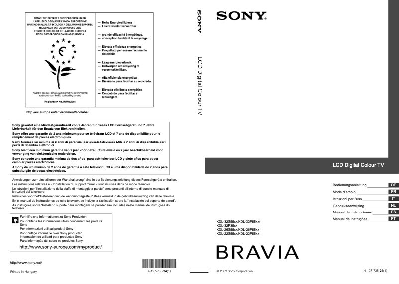 Página 1 del manual Manual de usuario Sony Bravia KDL-32P3500