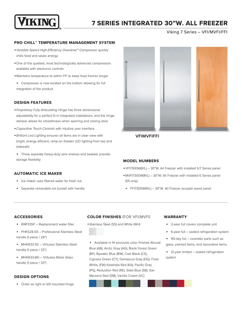 Página 1 del manual Ficha técnica Viking VFI7300WRVC