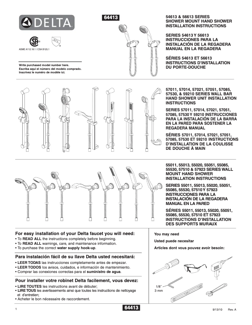 Página 1 del manual Guía de instalación Delta 57011