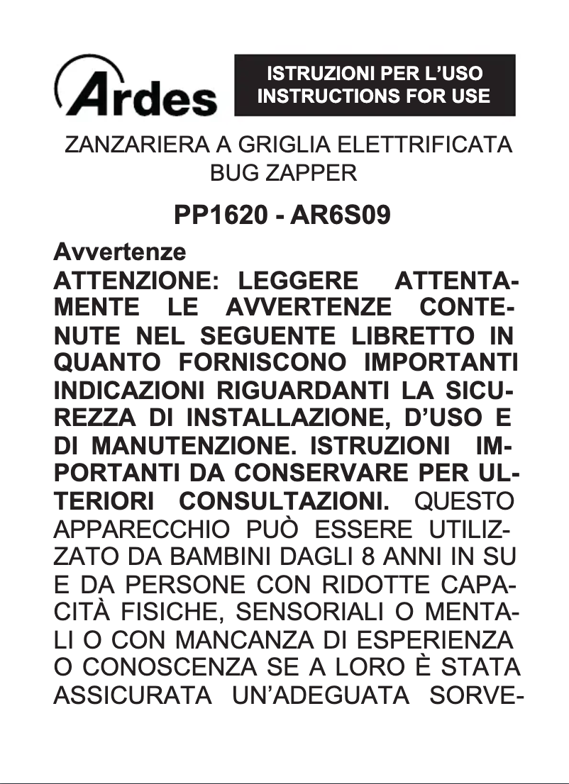 Imagen de la primera página del manual del dispositivo PP1620