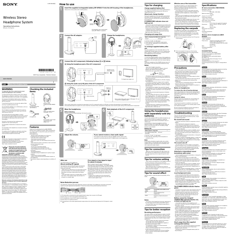 Página 1 del manual Manual de usuario Sony MDR-RF895RK