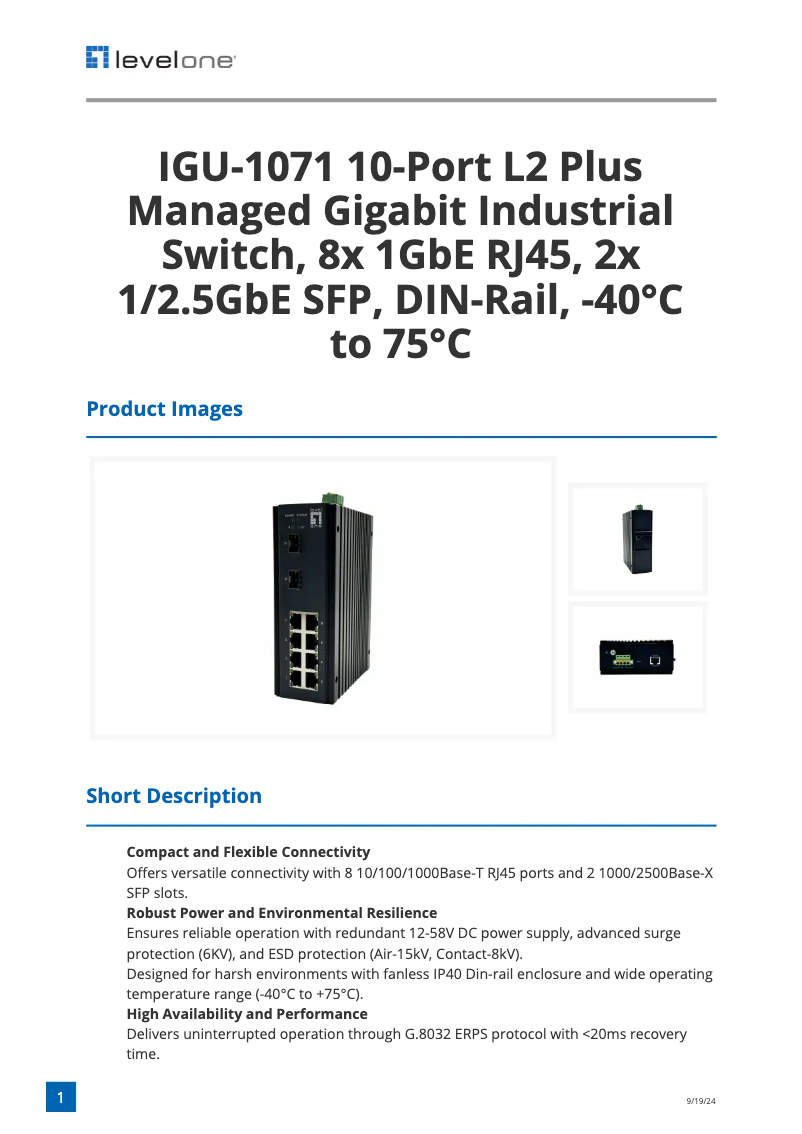 Imagen de la primera página del manual del dispositivo IGU-1071
