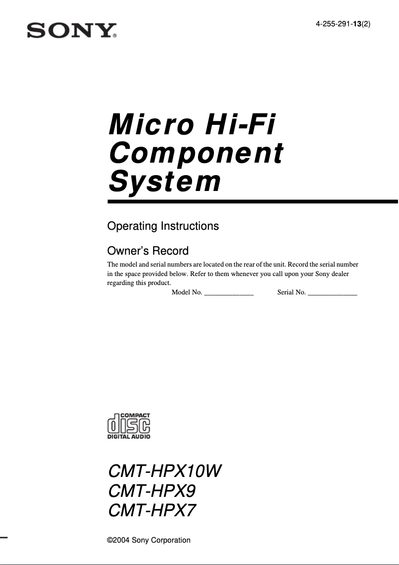 Página 1 del manual Manual de usuario Sony CMT-HPX9