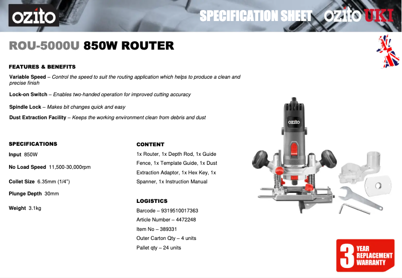 Página nº 1 - Ficha técnica Ozito ROU-5000U