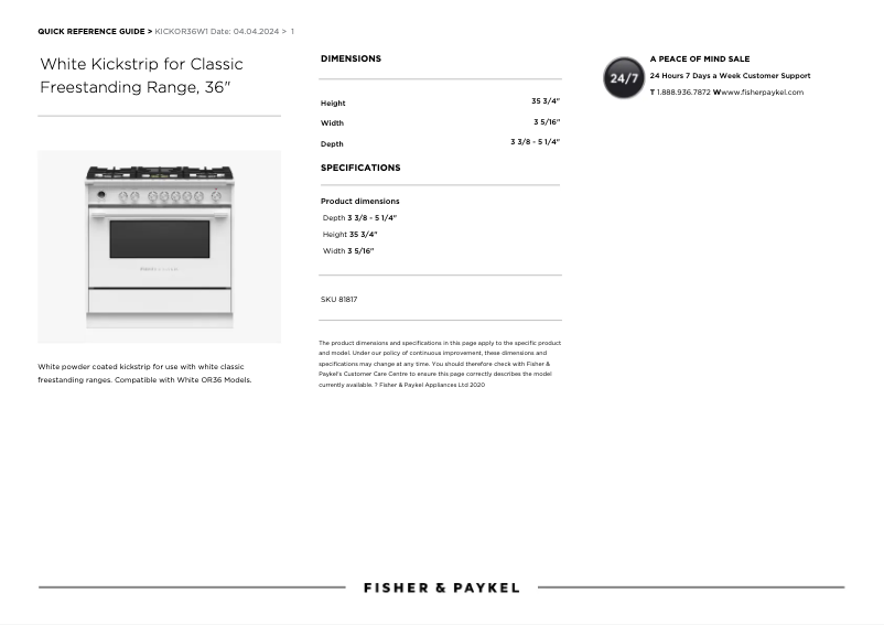 Página 1 del manual Manual de usuario Fisher & Paykel KICKOR36W1