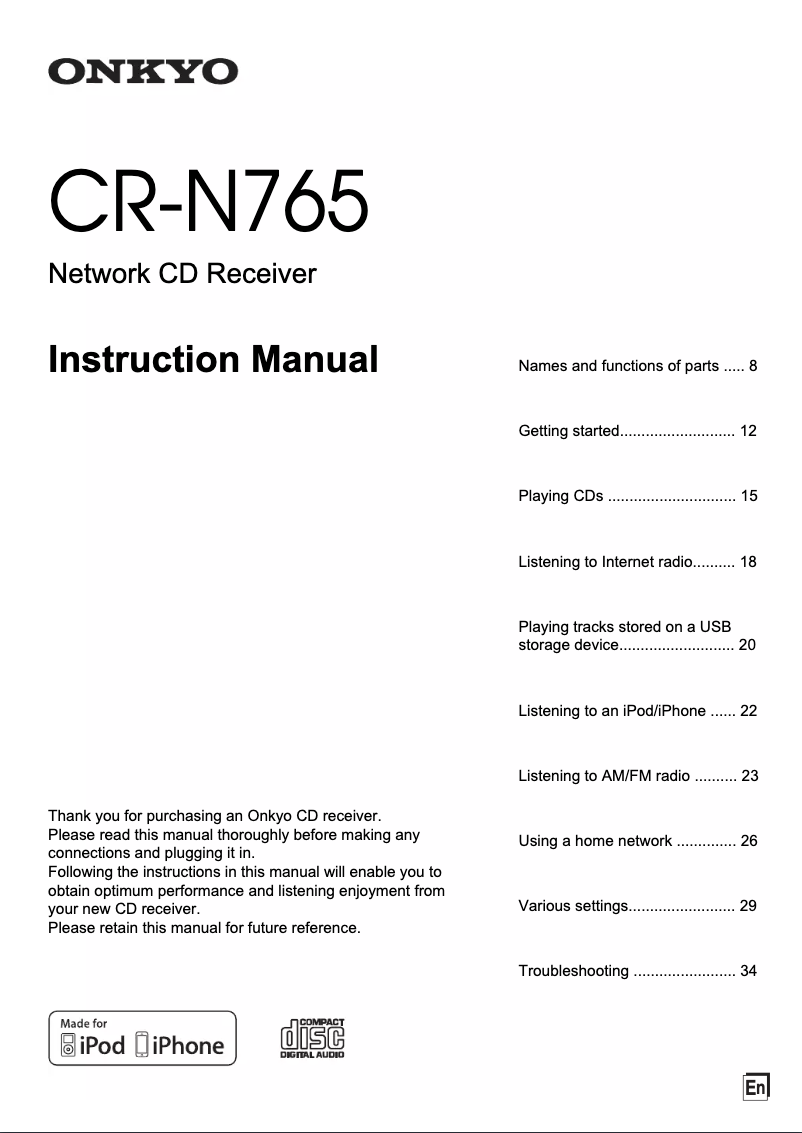 Página 1 del manual Manual de usuario Onkyo CR-N765