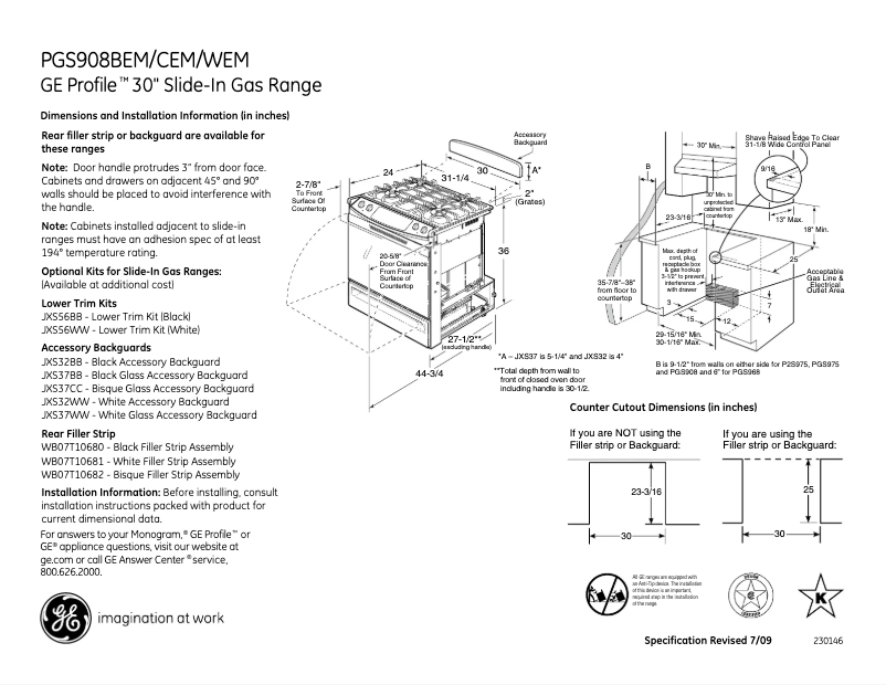 Página 1 del manual Ficha técnica GE Profile PGS908WEMWW