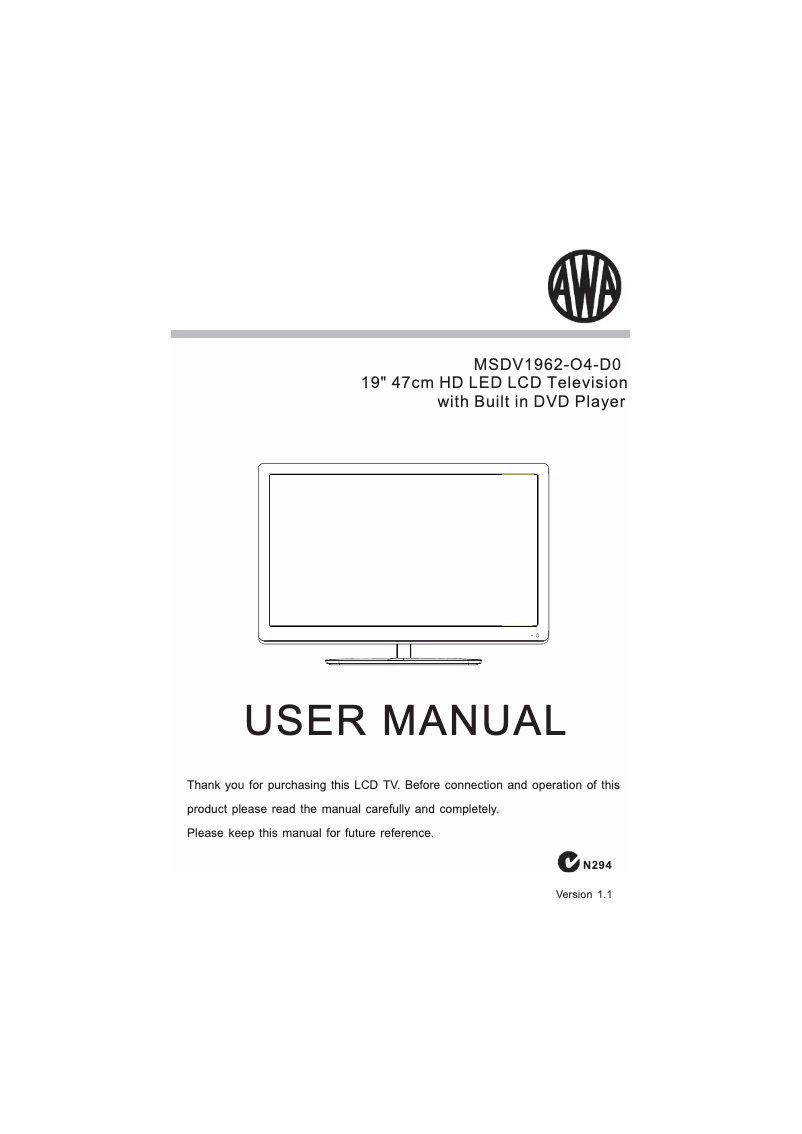 Página 1 del manual Manual de usuario AWA MSDV1962-O4-D0