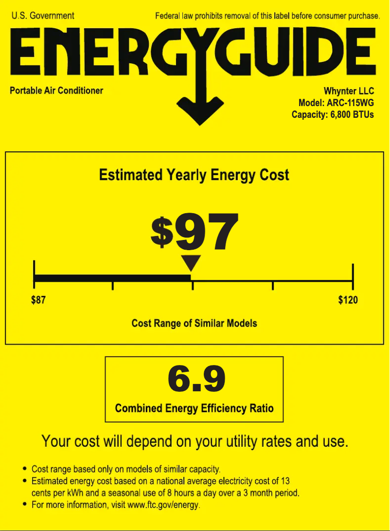 Página 1 del manual Etiqueta energética Whynter ARC-115WG