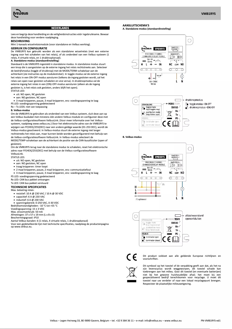 Página 1 del manual Manual de usuario Velbus VMB1RYS