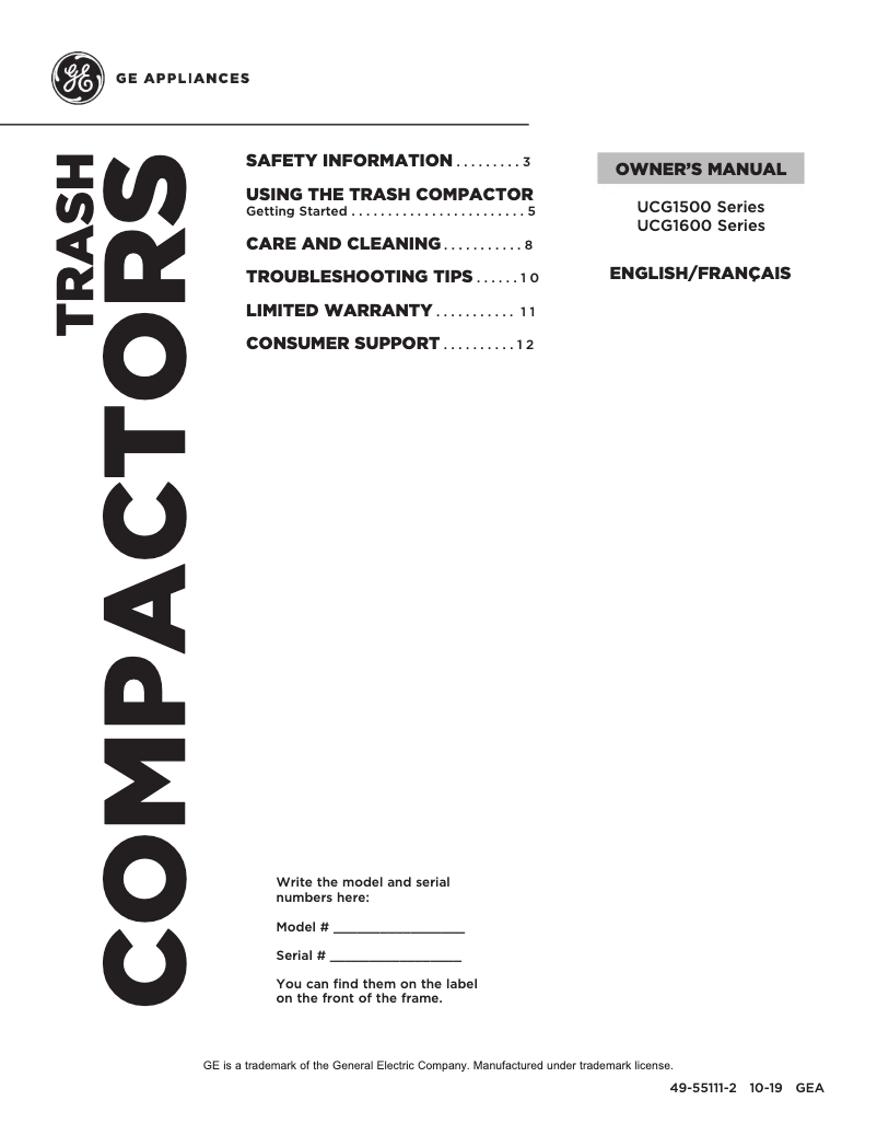 Página 1 del manual Manual de uso y mantenimiento GE UCG1500NBB