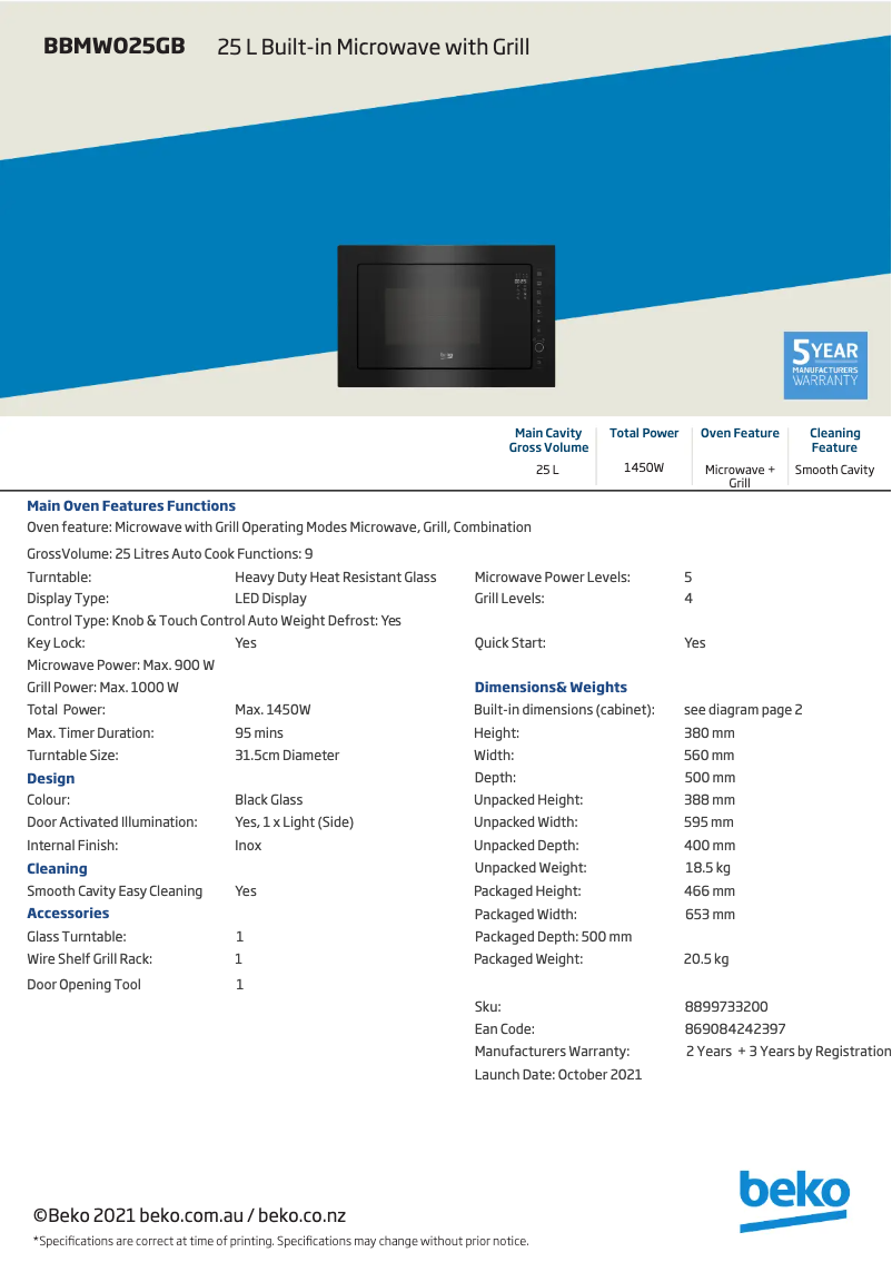 Imagen de la primera página del manual del dispositivo BBMWO25GB