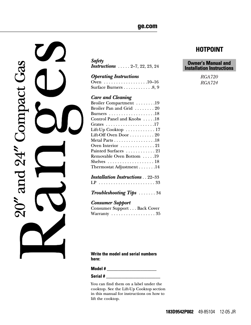 Imagen de la primera página del manual del dispositivo RGA724EKWH