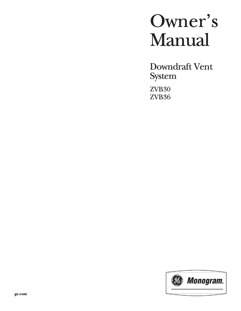 Página 1 del manual Manual de uso y mantenimiento GE ZVB36BHBB