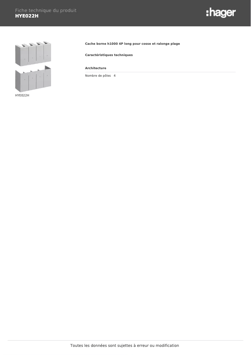 Página 1 del manual Ficha técnica Hager HYE022H