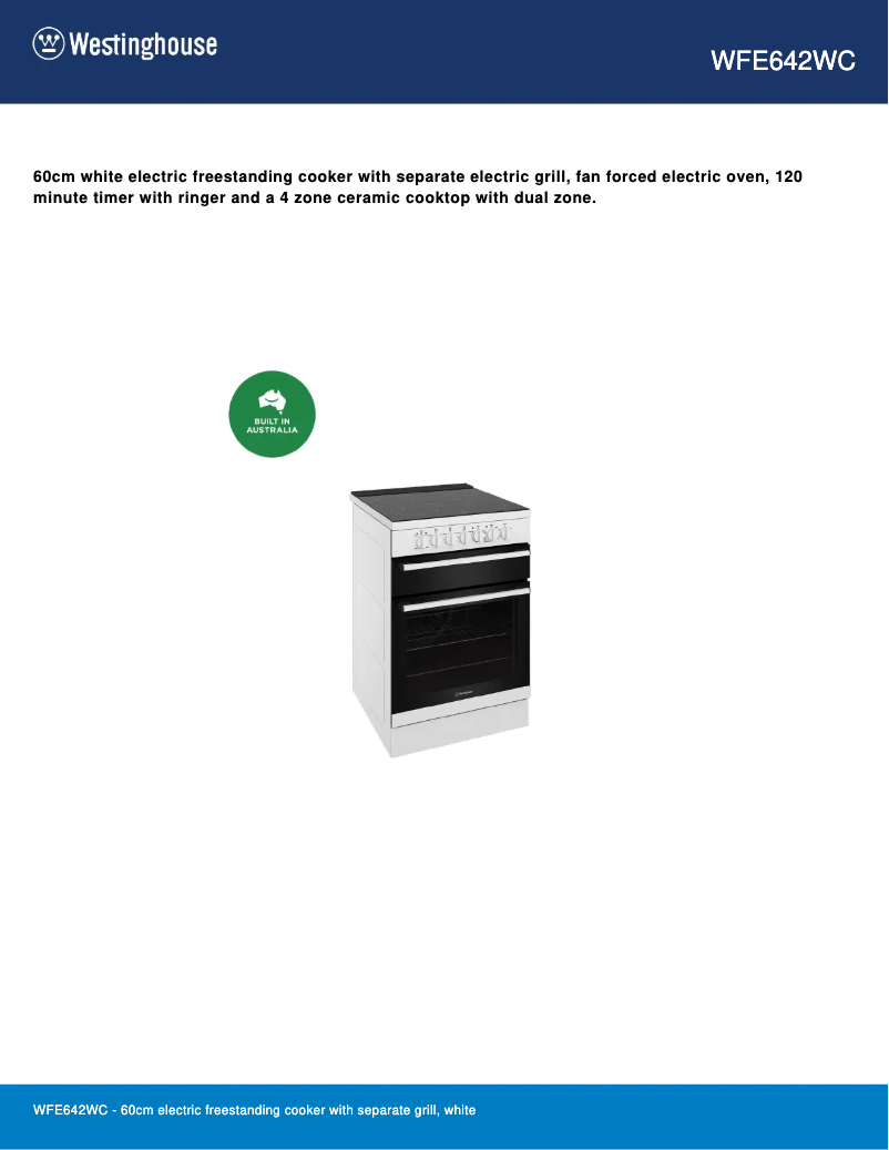 Página 1 del manual Ficha técnica Westinghouse WFE642WC