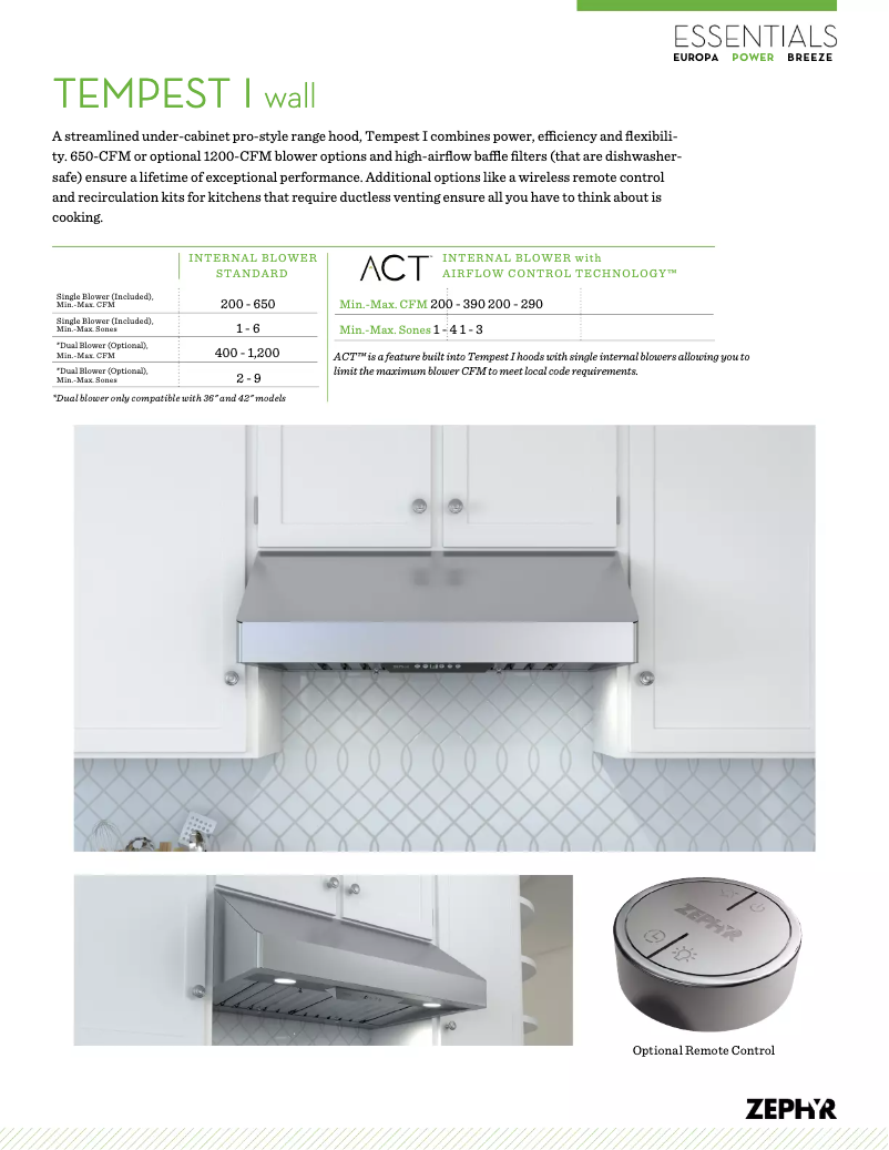 Página 1 del manual Ficha técnica Zephyr AK7000BS