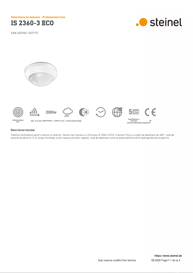 Página 1 del manual Ficha técnica Steinel IS 2360