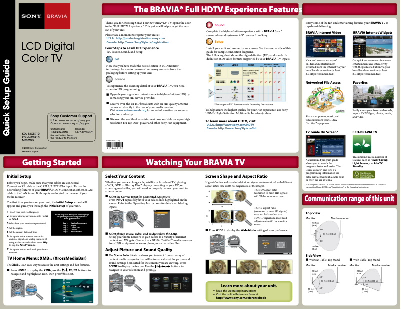 Imagen de la primera página del manual del dispositivo Bravia KDL-52XBR10