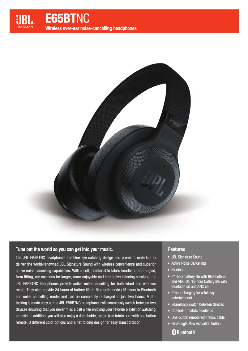 Página 1 del manual Ficha técnica JBL E65BTNC