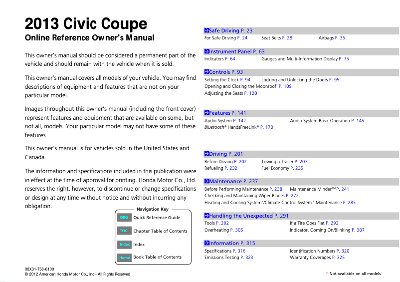 Página nº 1 - Manual de usuario Honda Civic Sedan (2013)