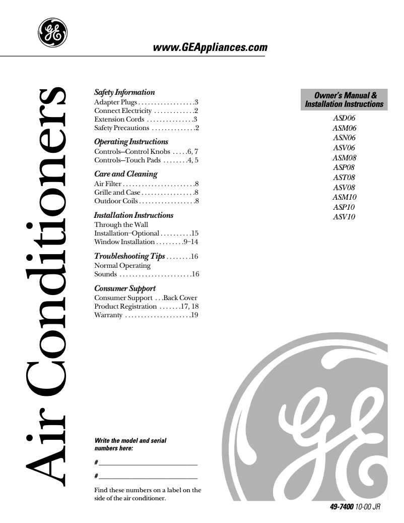 Página 1 del manual Manual de uso y mantenimiento GE Profile ASM06LC