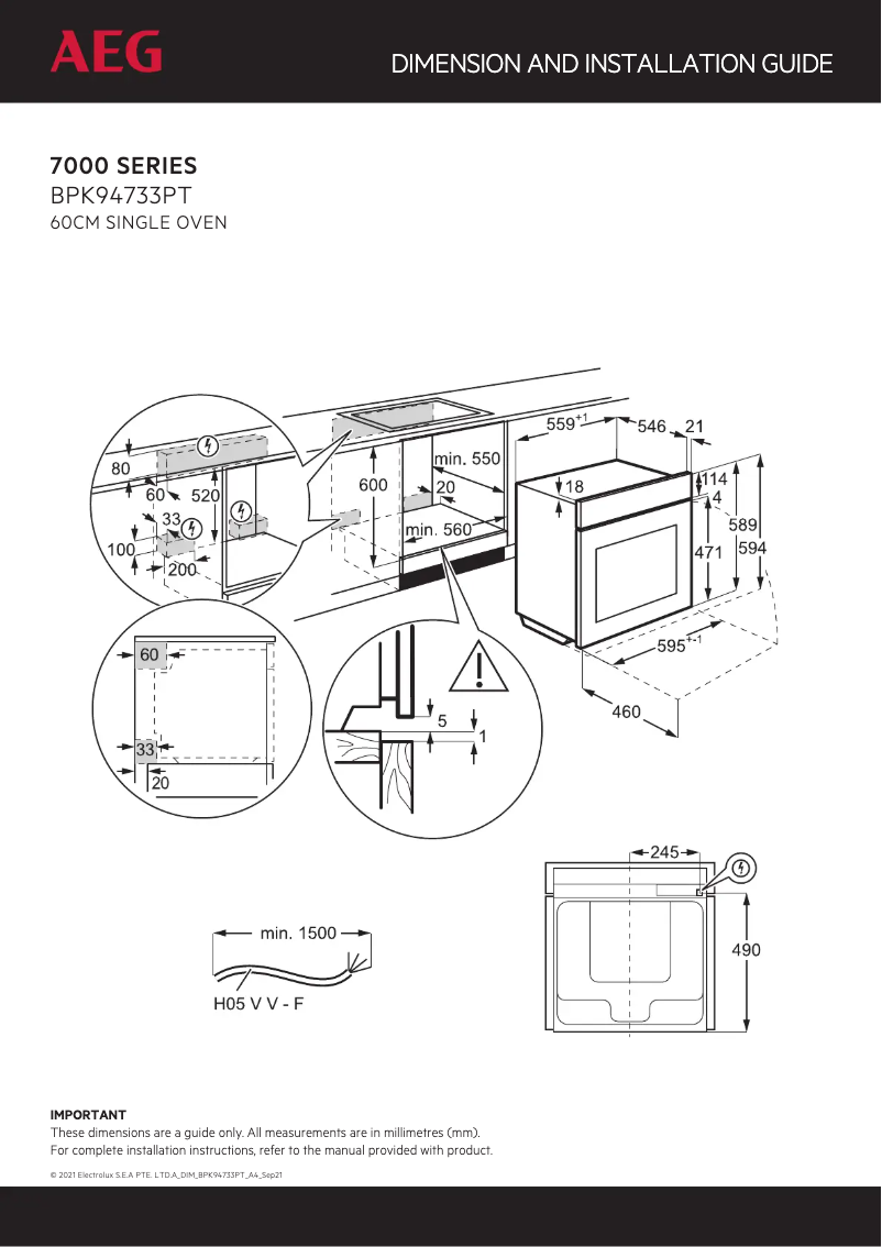 Página nº 1 - Dibujo técnico AEG BPK94733PT