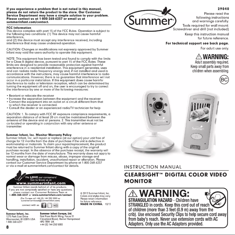 Página 1 del manual Manual de usuario Summer Infant Clear Sight 29040