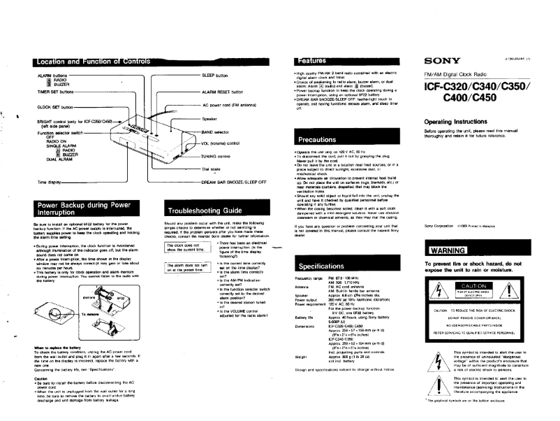 Imagen de la primera página del manual del dispositivo ICF-C450