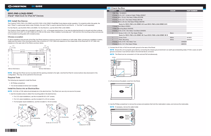 Página 1 del manual Manual de usuario Crestron IDOC-PAD-LCA-DSWC-B-S