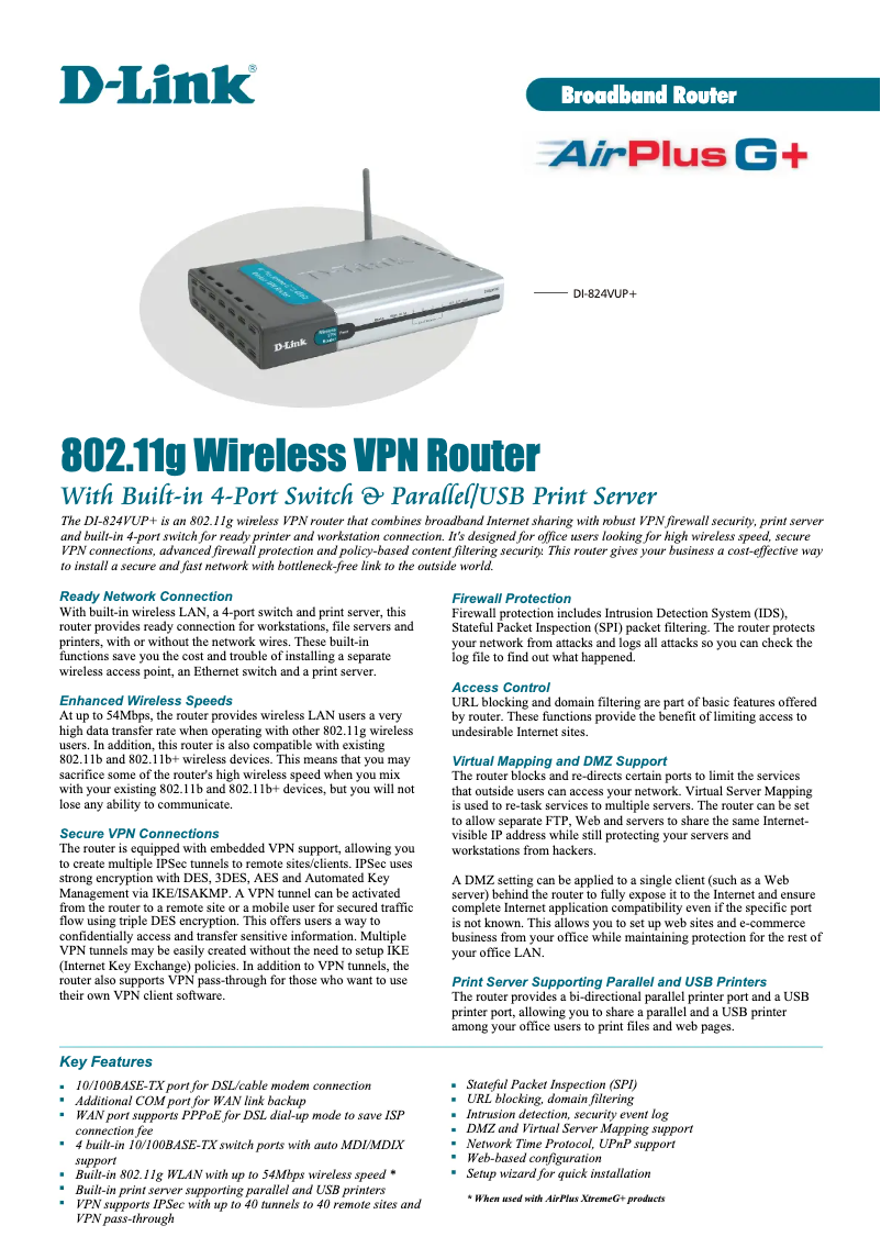 Imagen de la primera página del manual del dispositivo AirPlus Xtreme G DI-824VUP