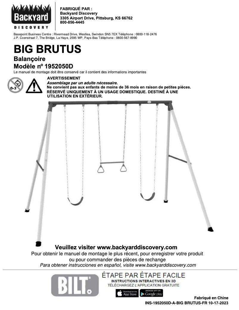 Página 1 del manual Manual de usuario Backyard Discovery Big Brutus