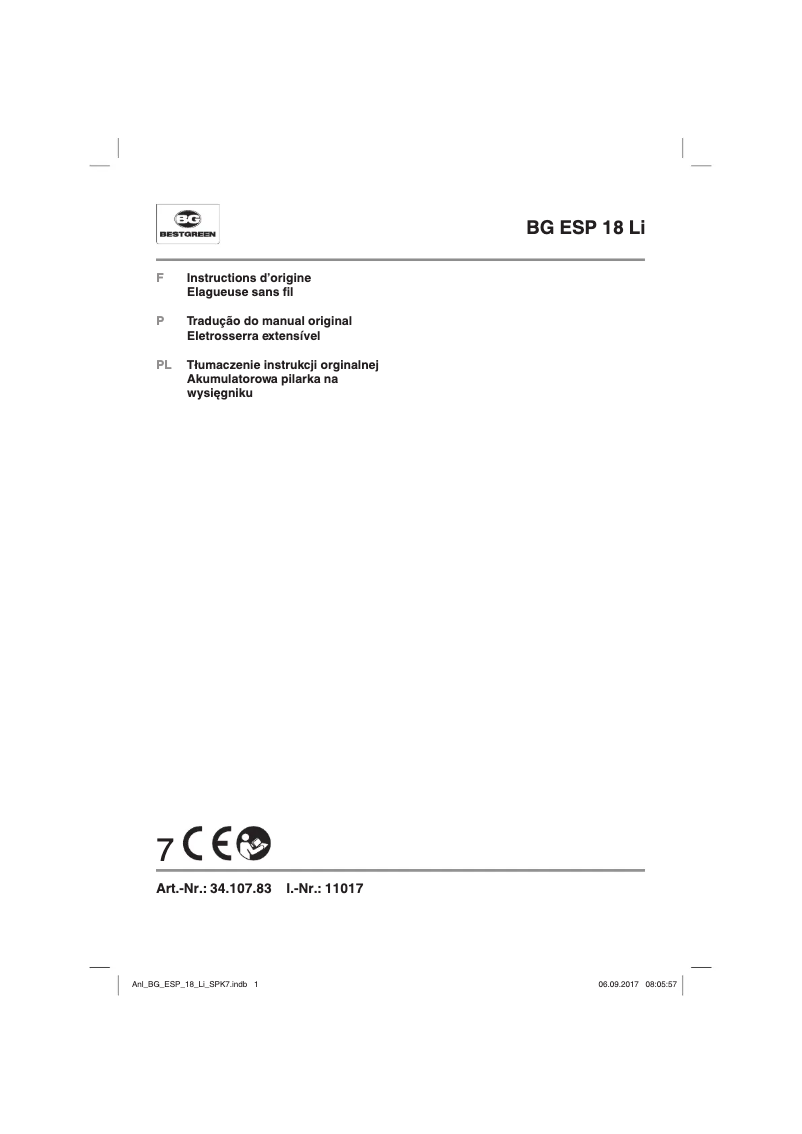 Imagen de la primera página del manual del dispositivo BG ESP 18 Li