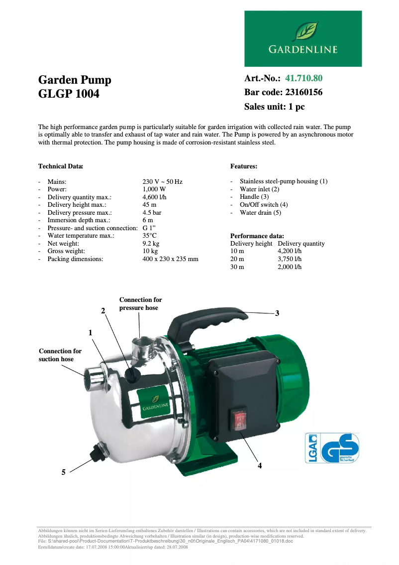 Página nº 1 - Manual de usuario Gardenline GLGP 1004