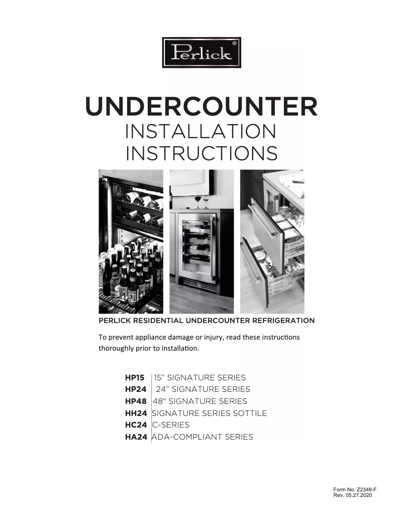 Página 1 del manual Guía de instalación Perlick C-Series HC24RB35