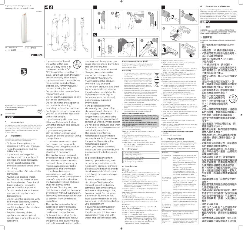 Imagen de la primera página del manual del dispositivo HydraCube Portable Mist BSC601