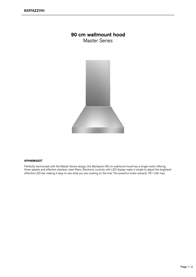 Página 1 del manual Ficha técnica Bertazzoni KPH90MASXT