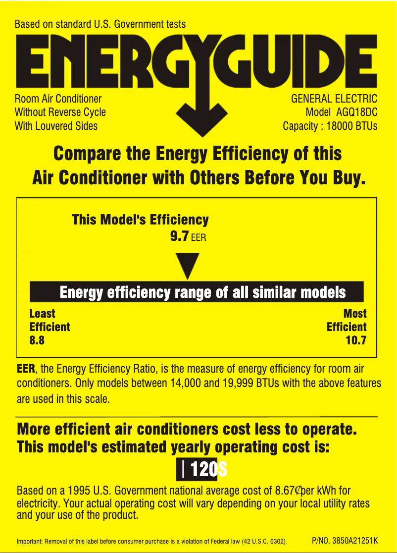 Página 1 del manual Etiqueta energética GE AGQ18DC