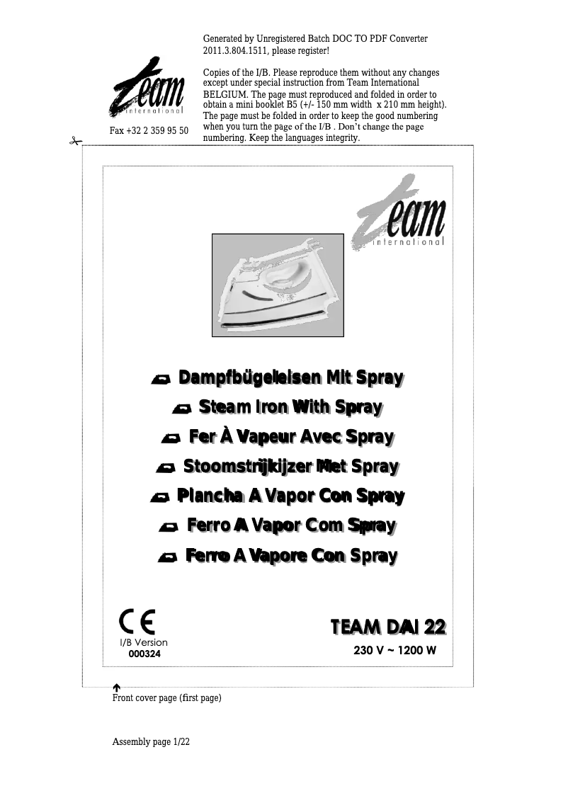 Imagen de la primera página del manual del dispositivo DAI 22