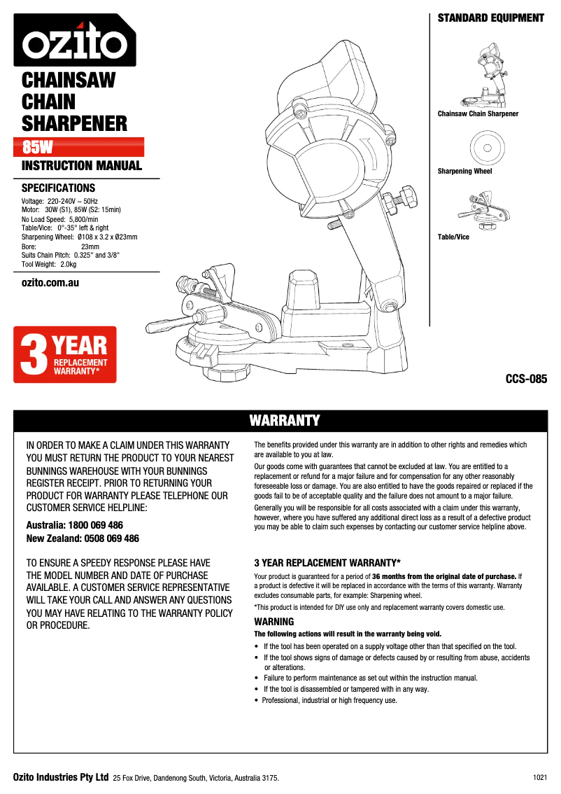 Página 1 del manual Manual de usuario Ozito CCS-085