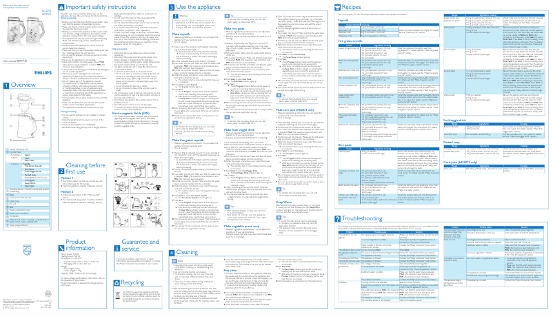 Imagen de la primera página del manual del dispositivo Avance Collection HD2072