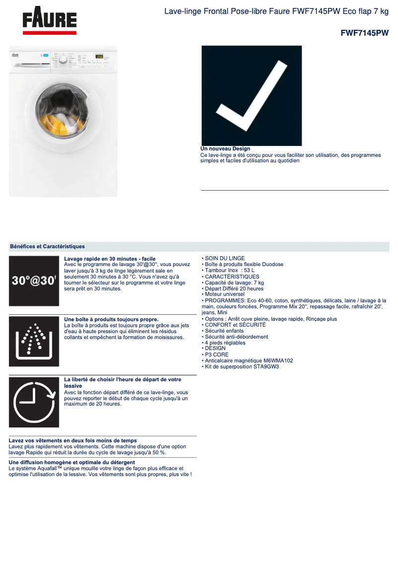 Página nº 1 - Ficha técnica Faure FWF7145PW