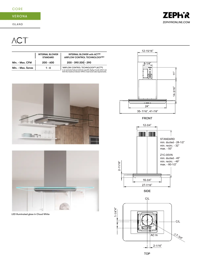 Página 1 del manual Ficha técnica Zephyr Verona ZVN-E42BG